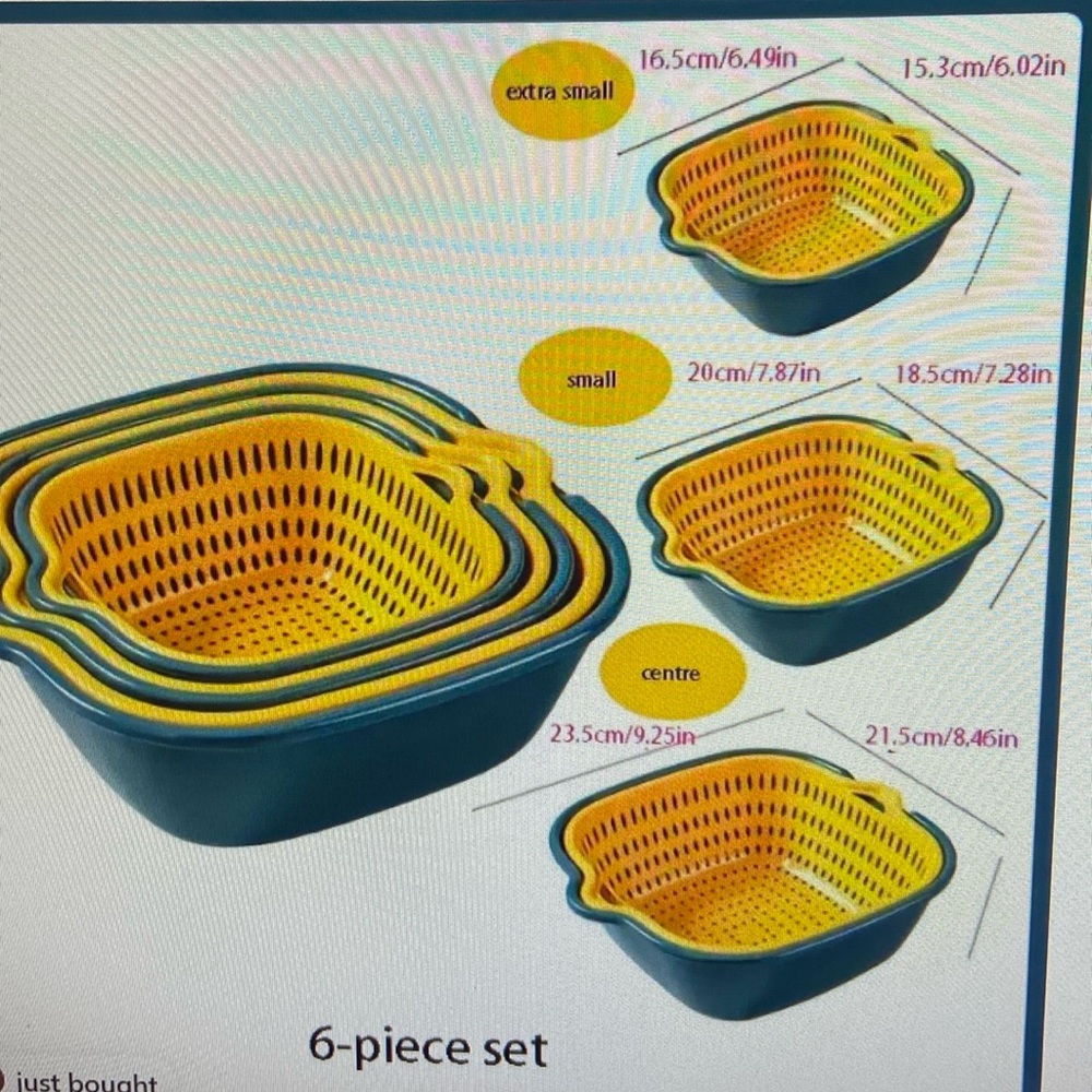 NWT 6PCS SET KITCHEN STRAINER DRAINING BASKET COLANDER